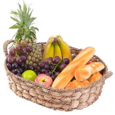 Wickerwise Seagrass Fruit Bread Basket Tray with Handles, Large Image 1