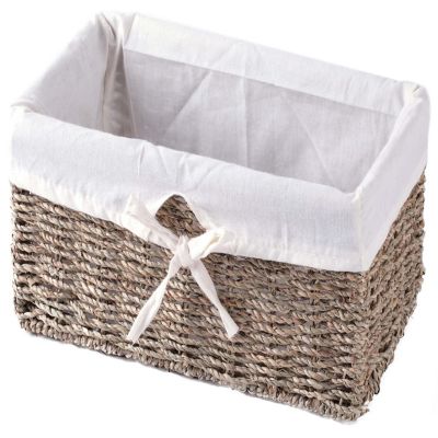 Wickerwise Seagrass Shelf Basket Lined with White Lining Image 1