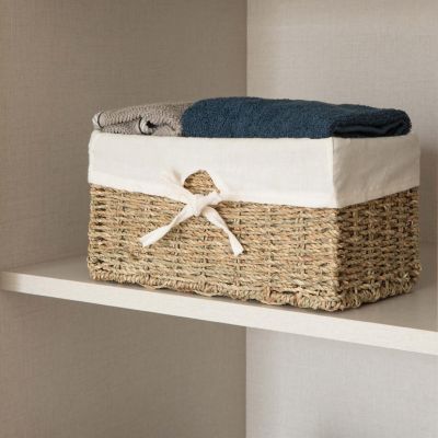 Wickerwise Seagrass Shelf Basket Lined with White Lining Image 1