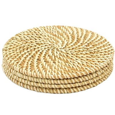 Wickerwise Set of 4 Decorative Round 7.25"" Natural Woven Handmade Rattan Placemats Image 2