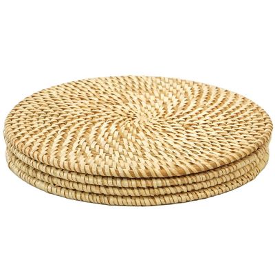 Wickerwise Set of 4 Decorative Round 9.5"" Natural Woven Handmade Rattan Placemats Image 2