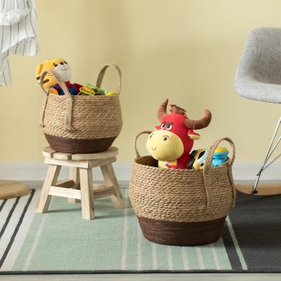 Wickerwise Straw Decorative Round Storage Basket Set of 2 with Woven Handles for the Playroom, Bedroom, and Living Room Image 1