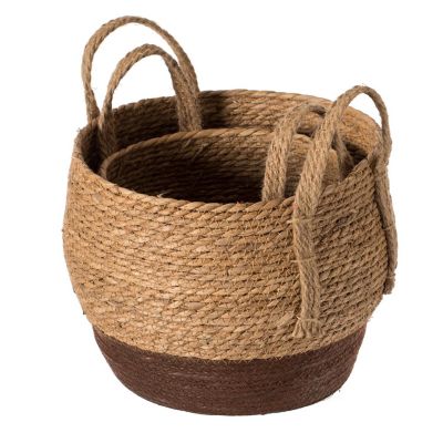 Wickerwise Straw Decorative Round Storage Basket Set of 2 with Woven Handles for the Playroom, Bedroom, and Living Room Image 2
