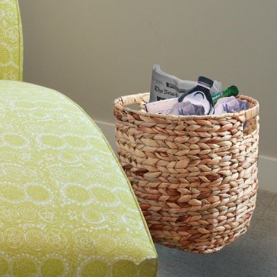 Wickerwise Water Hyacinth Large Round Wicker Wastebasket with Cutout Handles Image 1