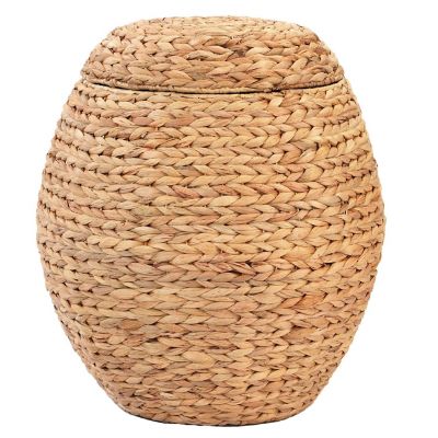 Wickerwise Water Hyacinth Natural Multipurpose Barrel Storage Tub with Lid, Basket for Organizing, Ottoman Stool Image 2