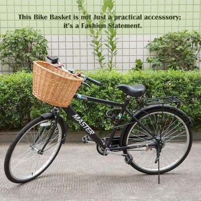 Wickerwise Wicker Front Bike Basket Universal Handlebar Mount Brown Image 1