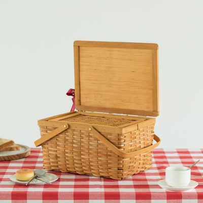 Wickerwise Woodchip Picnic Storage Basket with Cover and Movable Handles, Large Image 1