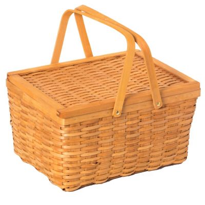 Wickerwise Woodchip Picnic Storage Basket with Cover and Movable Handles, Large Image 2