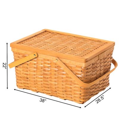Wickerwise Woodchip Picnic Storage Basket with Cover and Movable Handles, Large Image 3