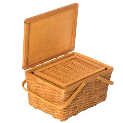 Wickerwise Woodchip Picnic Storage Basket with Cover and Movable Handles, Set of 2 Image 1