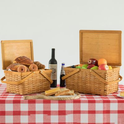 Wickerwise Woodchip Picnic Storage Basket with Cover and Movable Handles, Set of 2 Image 1