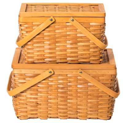 Wickerwise Woodchip Picnic Storage Basket with Cover and Movable Handles, Set of 2 Image 2