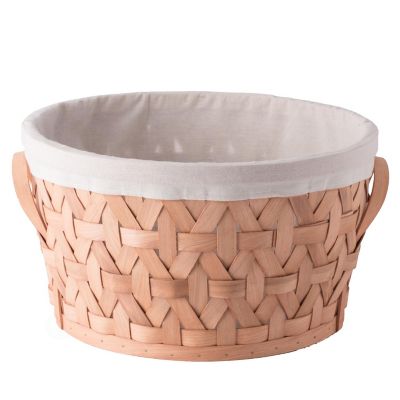 Wickerwise Wooden Round Display Basket Bins, Lined with White Fabric, Food Gift Basket, Large Image 1