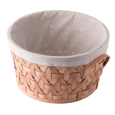 Wickerwise Wooden Round Display Basket Bins, Lined with White Fabric, Food Gift Basket, Large Image 2