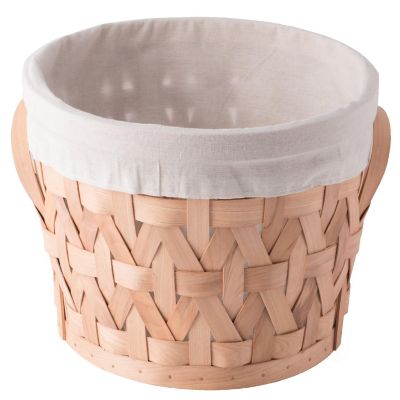 Wickerwise Wooden Round Display Basket Bins, Lined with White Fabric, Food Gift Basket, Medium Image 1