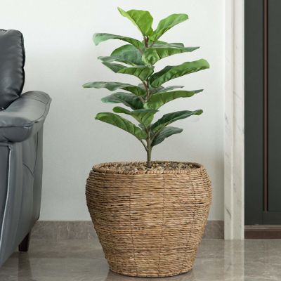 Wickerwise Woven Round Flower Pot Planter Basket with Leak-Proof ...