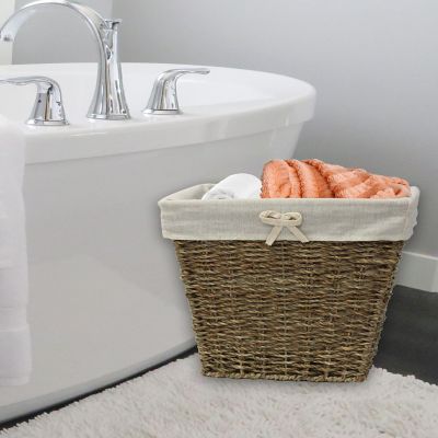 Wickerwise Woven Seagrass Small Waste Bin Lined with White Washable Lining Image 1