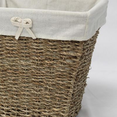Wickerwise Woven Seagrass Small Waste Bin Lined with White Washable Lining Image 2