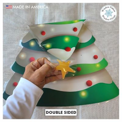 Window Flakes Christmas Tree Window Cling Decal. Double-Sided - Small 11" Image 2