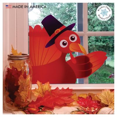 Window Flakes Medium (18 inch) Waving Thanksgiving Turkey Window Cling Image 1