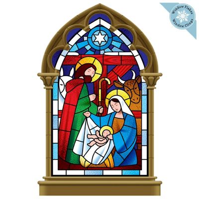 WINDOW FLAKES WINDOW CLINGS - SMALL STAINED GLASS NATIVITY SCENE Image 1