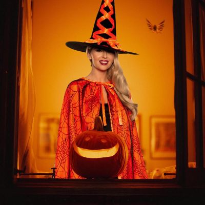 Witch Cape and Hat Adult Costume Set  Orange Image 1