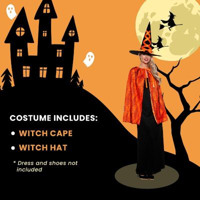 Witch Cape and Hat Adult Costume Set  Orange Image 2