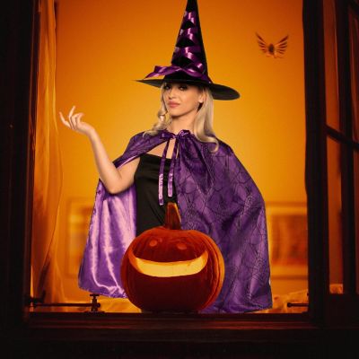 Witch Cape and Hat Adult Costume Set  Purple Image 1