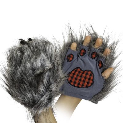 Wolf Paw Costume Gloves - Grey Hairy Werewolf Claw Cuffs Hands Monster Animal Hand Paws Costume Accessories for Kids and Adults Image 1