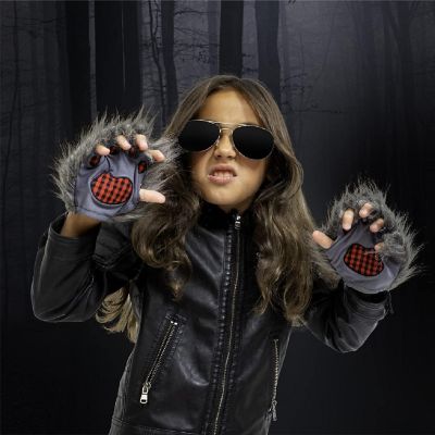 Wolf Paw Costume Gloves - Grey Hairy Werewolf Claw Cuffs Hands Monster Animal Hand Paws Costume Accessories for Kids and Adults Image 1