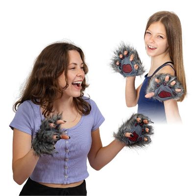 Wolf Paw Costume Gloves - Grey Hairy Werewolf Claw Cuffs Hands Monster Animal Hand Paws Costume Accessories for Kids and Adults Image 2