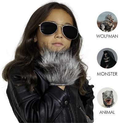 Wolf Paw Costume Gloves - Grey Hairy Werewolf Claw Cuffs Hands Monster Animal Hand Paws Costume Accessories for Kids and Adults Image 3