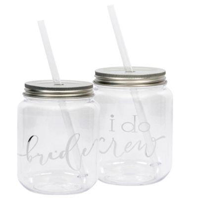 Women's  16 oz. Plastic Mason Jar with Silver Lid and Writing Image 1