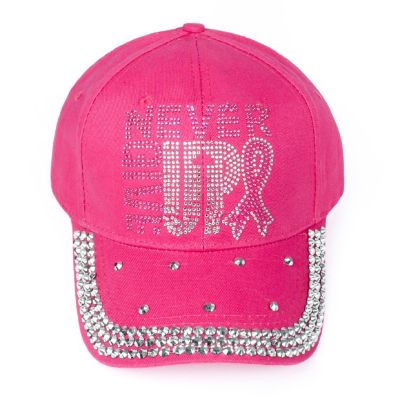 Womens Breast Cancer Awareness Bling Baseball Cap - "Never Give Up" Image 1