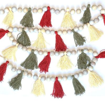 Wood Beads and Tassels Autumn Garland 6ft Image 1