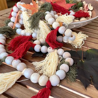 Wood Beads and Tassels Autumn Garland 6ft Image 1
