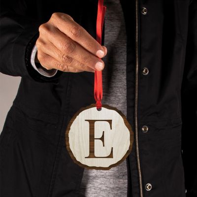 Wood Christmas Ornament Letter E Image 3