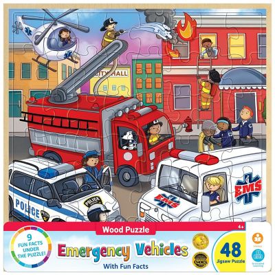 Wood Fun Facts - Emergency Vehicles 48 Piece Wood Jigsaw Puzzle Image 1