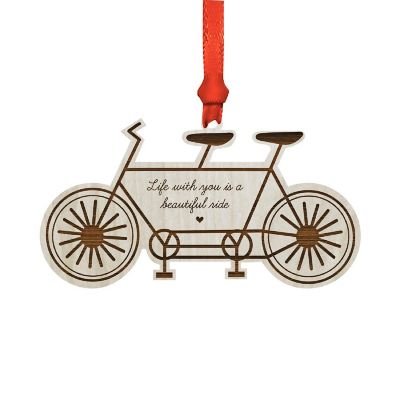 Wood Ornament Beautiful Double Bicycle Image 1
