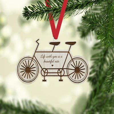 Wood Ornament Beautiful Double Bicycle Image 1