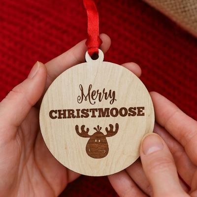 Wood Ornament Merry Christmoose, Moose Image 1