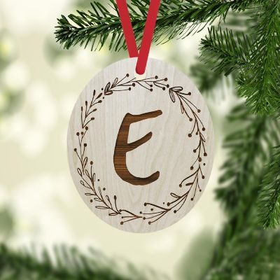 Wood Ornament Wreath Letter E Image 1