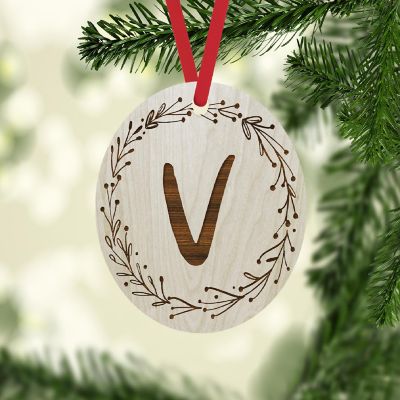 Wood Ornament Wreath Letter V Image 1