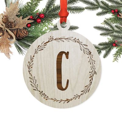 Wood Round Ornament Letter C Image 1