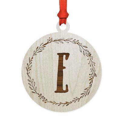 Wood Round Ornament Letter E Image 1
