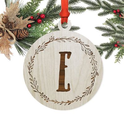 Wood Round Ornament Letter E Image 1