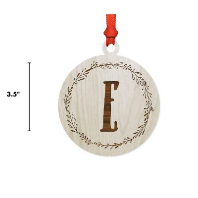 Wood Round Ornament Letter E Image 2