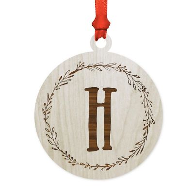 Wood Round Ornament Letter H Image 1