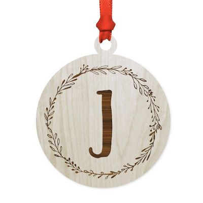 Wood Round Ornament Letter J Image 1