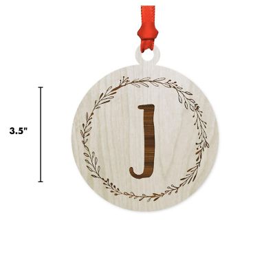 Wood Round Ornament Letter J Image 2